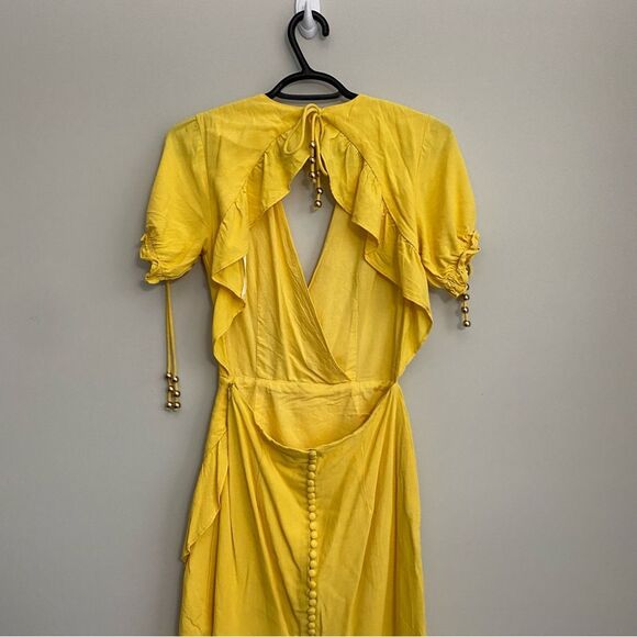 Sabo Skirt Luxe Espardell Tie Neck Ruffle Faux Wrap Dress - Picture 7 of 9